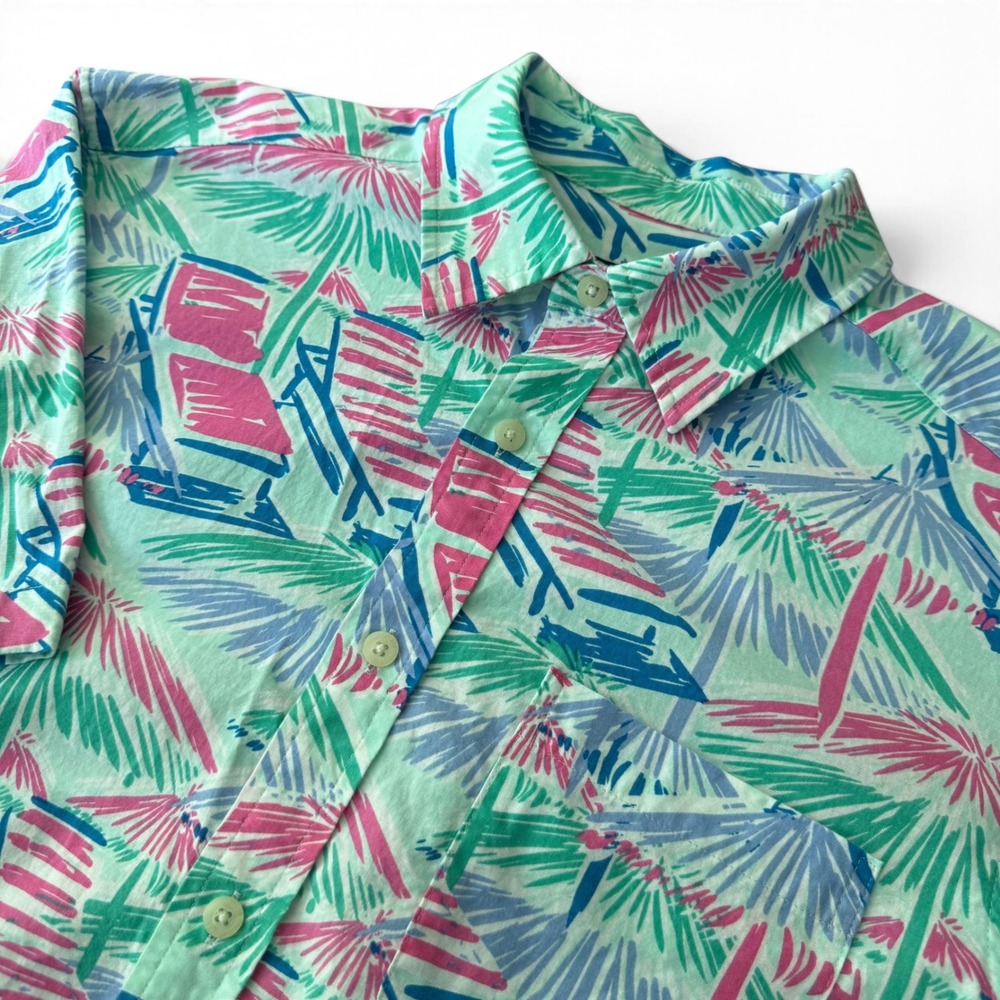 Vineyard Vines Button Down Shirt Men S Green Pink Tropical Beach Print Floral